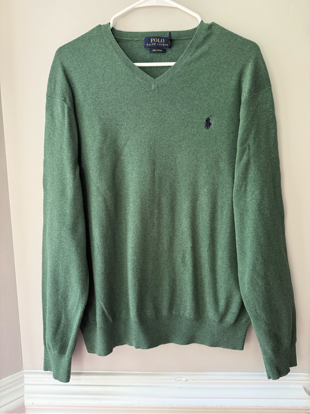 Polo by Ralph Lauren Men's V-Neck Green Cotton Sweater Size XL